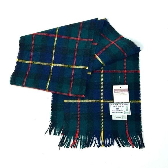 NWT Men’s Highland Home Industries Wool Scarf Blue Green Macleod Tartan Scotland - Picture 4 of 7